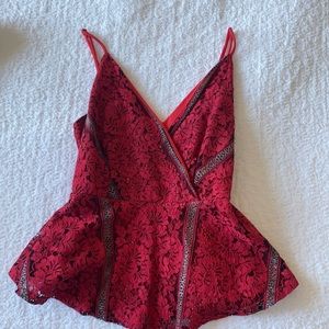 Red lace spaghetti strap tank